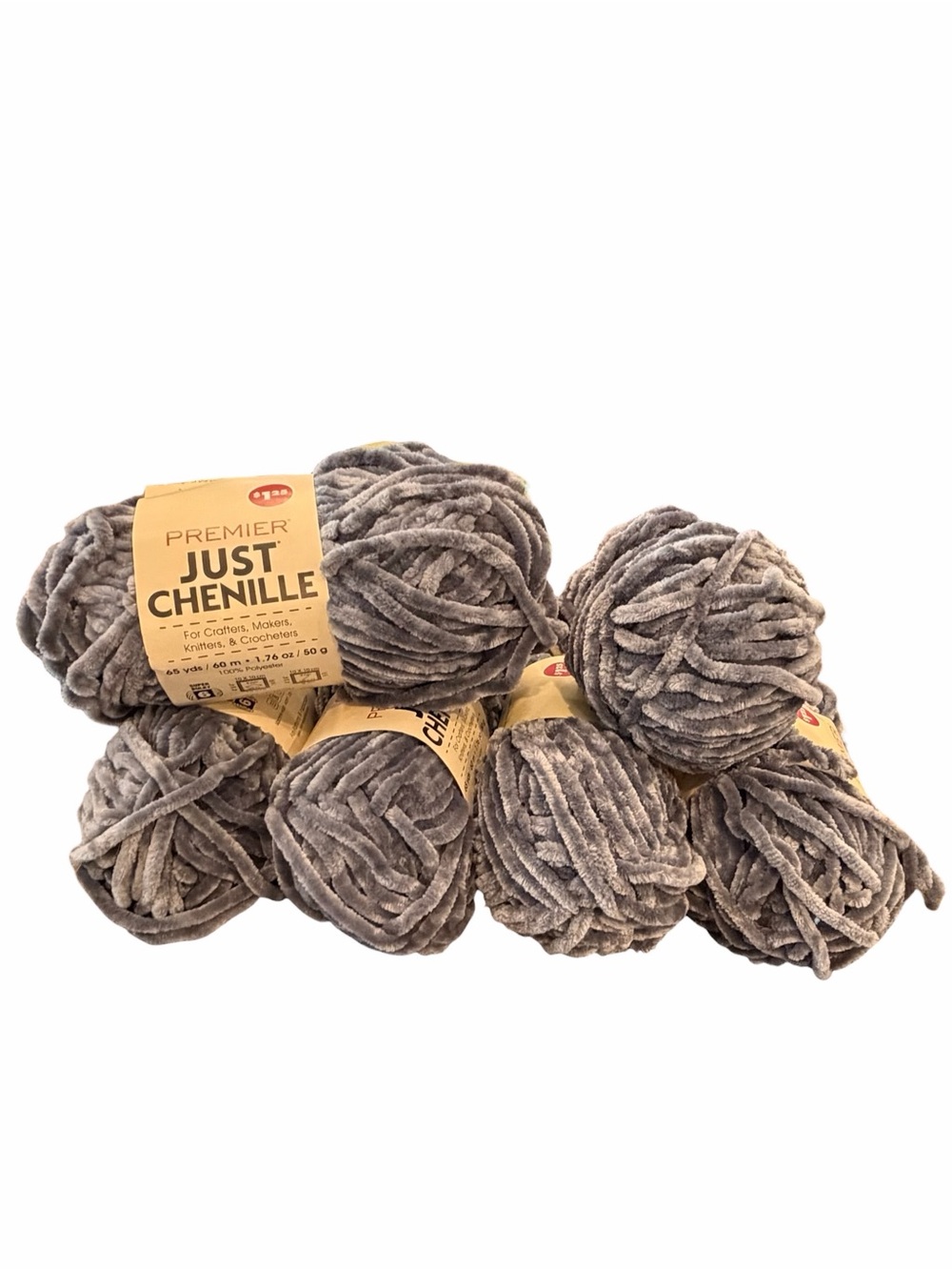 Premier Just Chenille Yarn 6 Skeins #2017-02 Gray Pastel Soft Super Bulky 6 New